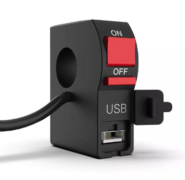 On/Off & USB port 2 Amp 5 V universal switch for bike, Extra external on off button. extra lights switch