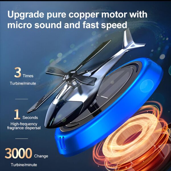 Solar Powered Rotating Helicopter Car Aromatherapy Air Freshener Alloy ABS Wood Fragrance Auto Aroma Diffuser (Random Color) - Image 3