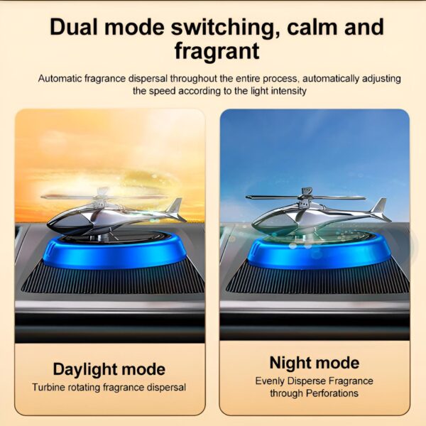 Solar Powered Rotating Helicopter Car Aromatherapy Air Freshener Alloy ABS Wood Fragrance Auto Aroma Diffuser (Random Color) - Image 5