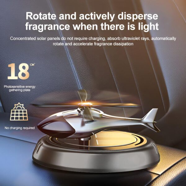 Solar Powered Rotating Helicopter Car Aromatherapy Air Freshener Alloy ABS Wood Fragrance Auto Aroma Diffuser (Random Color) - Image 6