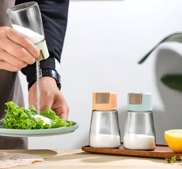 Sealed Seasoning quantitative Bottle salt pepper condiment Dispenser Glass Spice Jar | Salt Control Bottle Press - 180ml (random color)