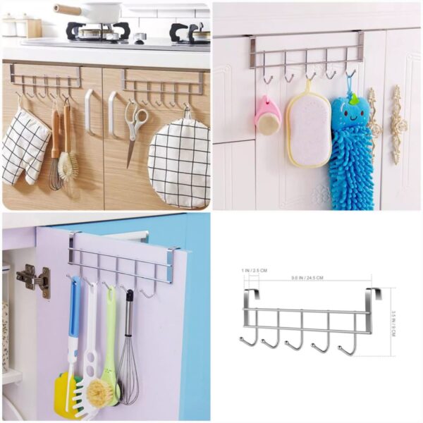 5 Hooks Over The Door Hanger / Metal Closet Organizer Door Hangers For Cloths / Multipurpose Hanging Storage Rack For Kitchen, Washroom, Bedroom - Image 6