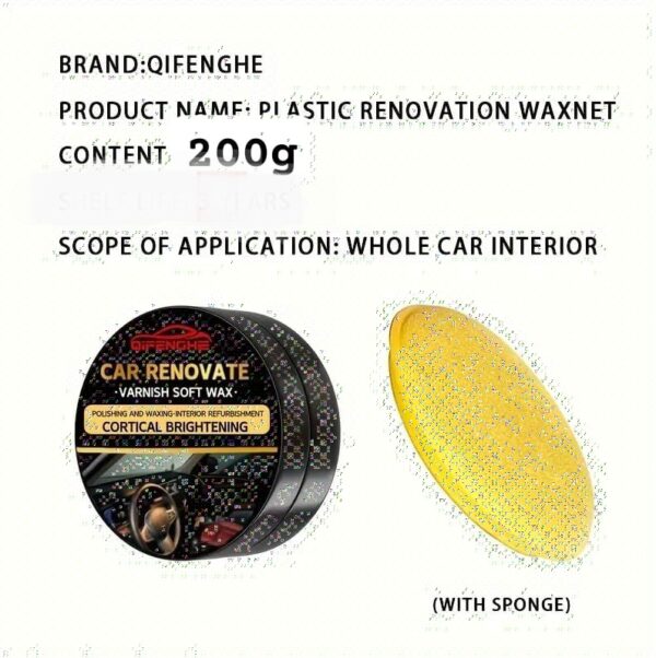 QIFENGHE Car Plastic Restorer - Auto Interior & Panel Renewal Wax Coating Agent Car Wax Car Wax Polish 200gm + sponge - Image 8