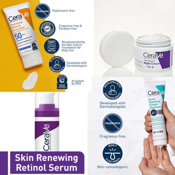 CeraVe 4 in 1 Skincare Kit Night Cream, Sunblock, Cleanser & Serum for Radiant Skin - Image 5