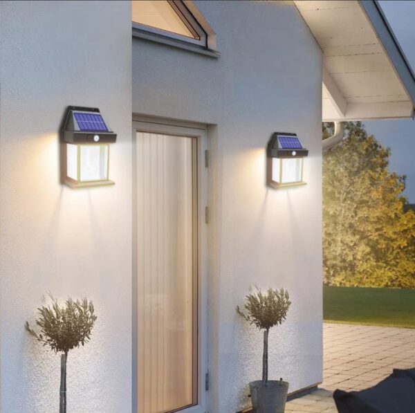 Solar Power Motion Sensor Human Body Induction LED Wall Light Waterproof Tungsten Filament Lamp Outdoor Garden Courtyard Light (Black) - Image 3
