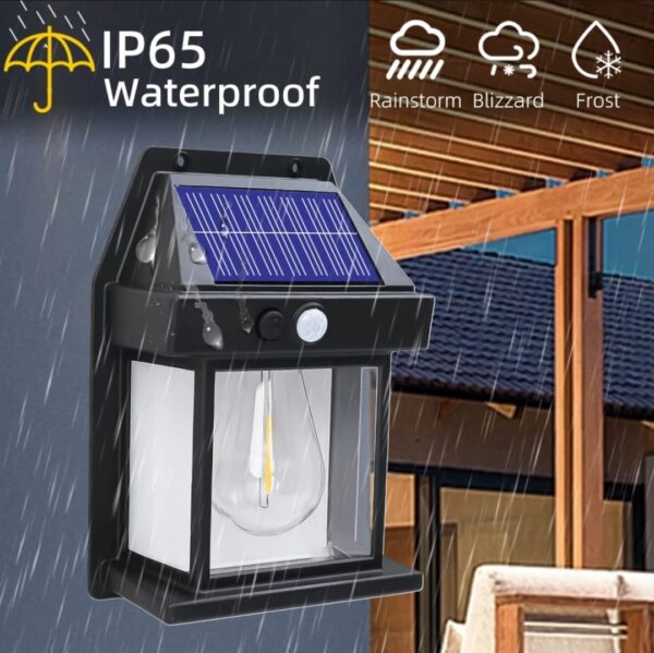 Solar Power Motion Sensor Human Body Induction LED Wall Light Waterproof Tungsten Filament Lamp Outdoor Garden Courtyard Light (Black) - Image 6