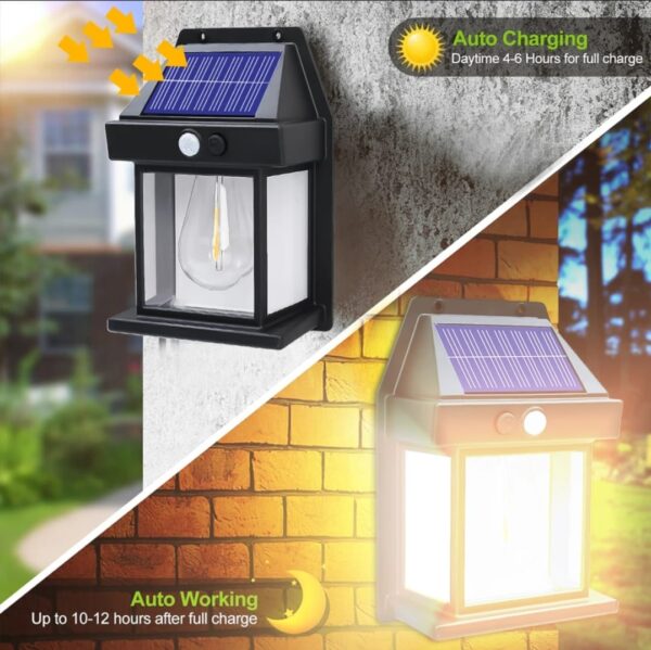 Solar Power Motion Sensor Human Body Induction LED Wall Light Waterproof Tungsten Filament Lamp Outdoor Garden Courtyard Light (Black) - Image 7