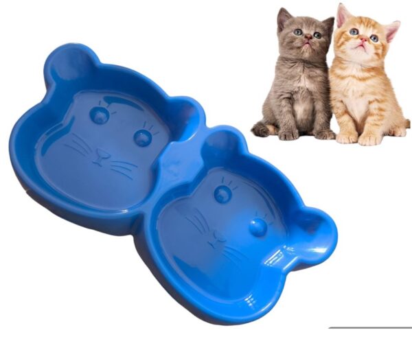 Cat Shaped Double food bowl Pet Plastic food bowl (Random Color) - Image 3