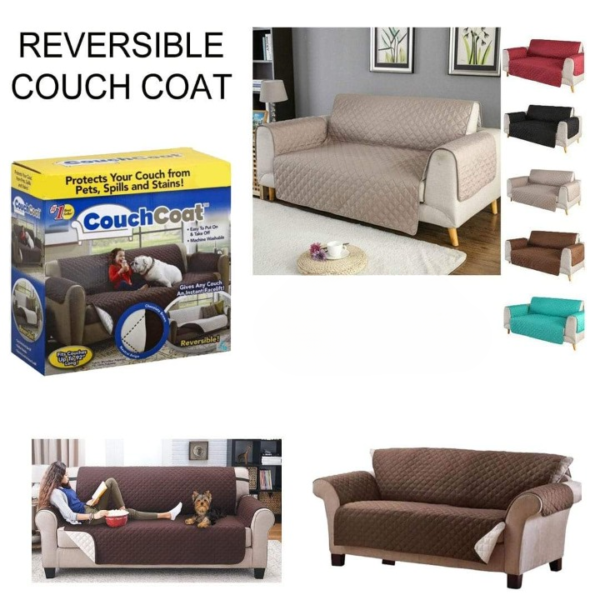 (double SofaR COVER) EVERSIBLE WASHABLE COUCH Sofa COAT COVER - Brown - Image 2