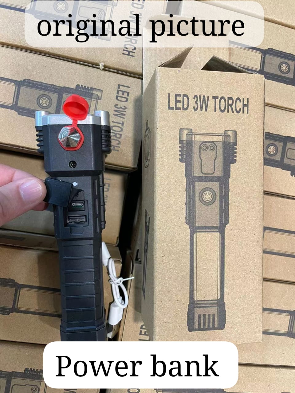 High-power Led Torch Light Rechargeable Flashlight And Multifunctional Tactical Hammer & Power Bank To Charge the Phone With Box (random Color) - Image 3