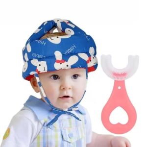 Baby Head Protector Crawling - Baby Safety Helmet & amp Walking Helmet + 360 Degree U-shaped Baby Toothbrush (Random Color/Design)