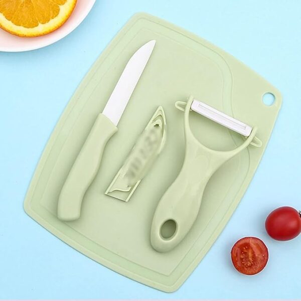 3 in 1 Ceramic Fruit Knife + Peeler + Chopping Board Set and Vagitable cutting set  (multi color) - Image 2
