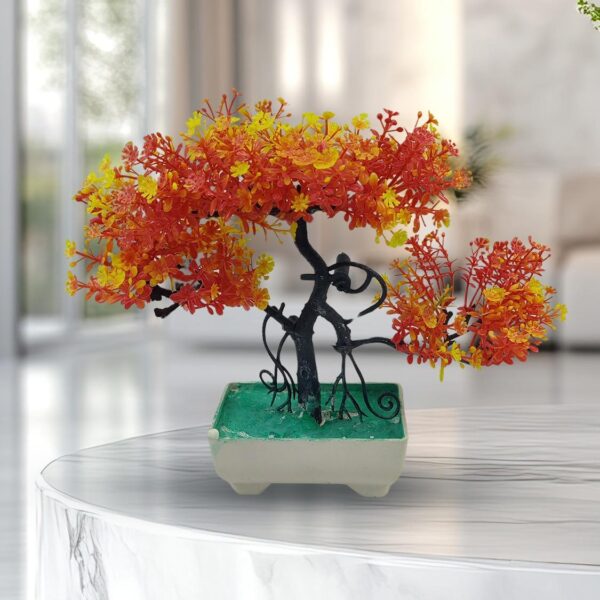 Pack Of 3 Bonsai Trees, ( Green, Yellow, Orange ) Room Decor Bonsai Tree for Home Bedroom Farmhouse Office Desk Decor, Artificial Bonsai Trees | Fake Pot | Best Artificial Pot - Image 3
