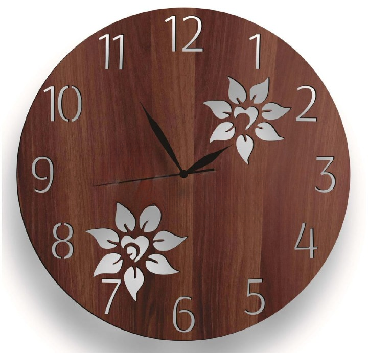 Wooden 3D Wall Clock Modern Design Flower Cut Living Room Decoration Kitchen Clock Art