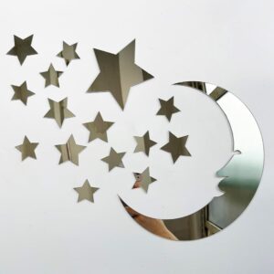 15 stars and 1 moon Silver Acrylic Wall Stickers / Stickers Decals for Kids Girls Bedroom Bathroom Playroom