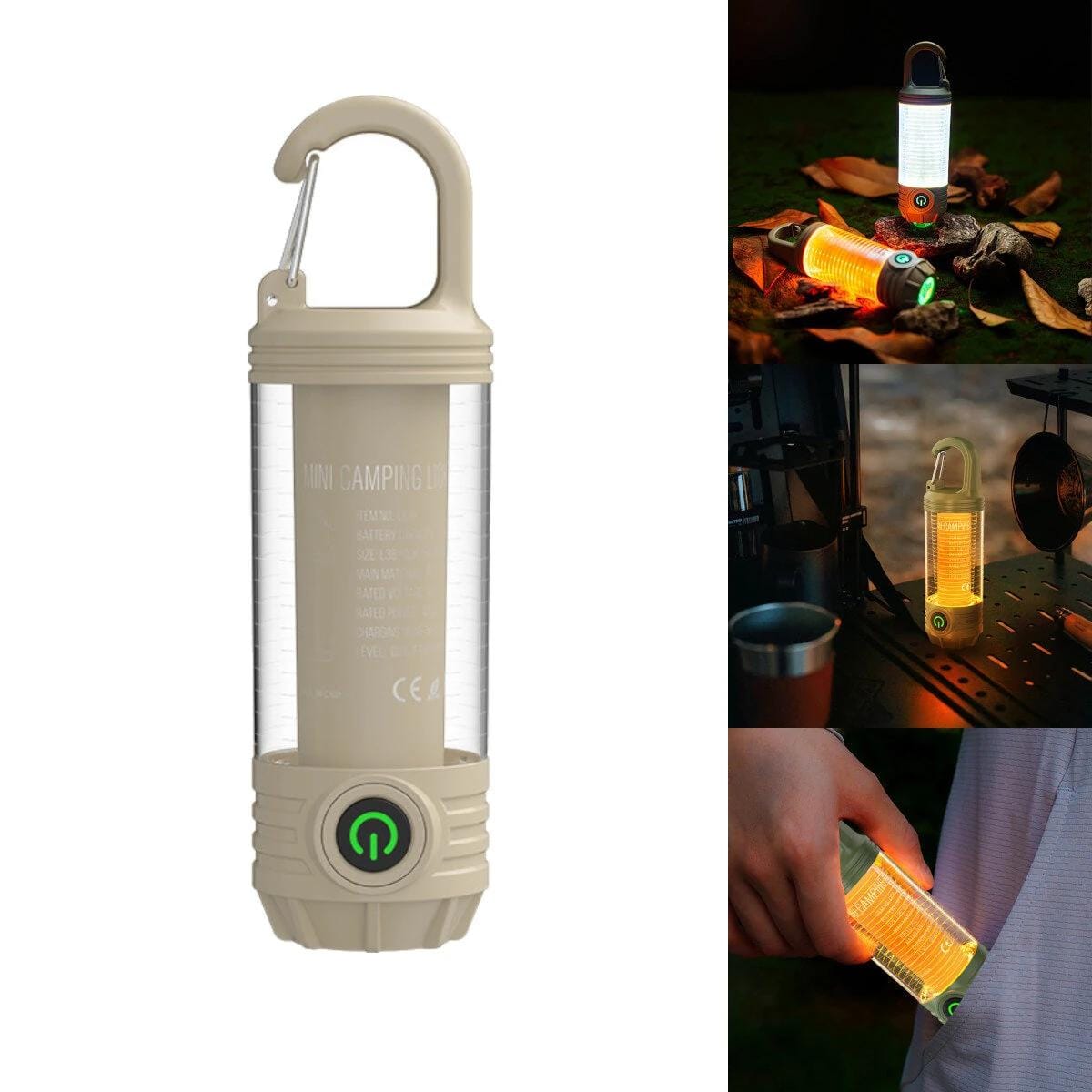 Rechargeable LED Mini Camping Flashlight, Portable Outdoor Light with Hook, White Warm Light and Red Light, - Image 2