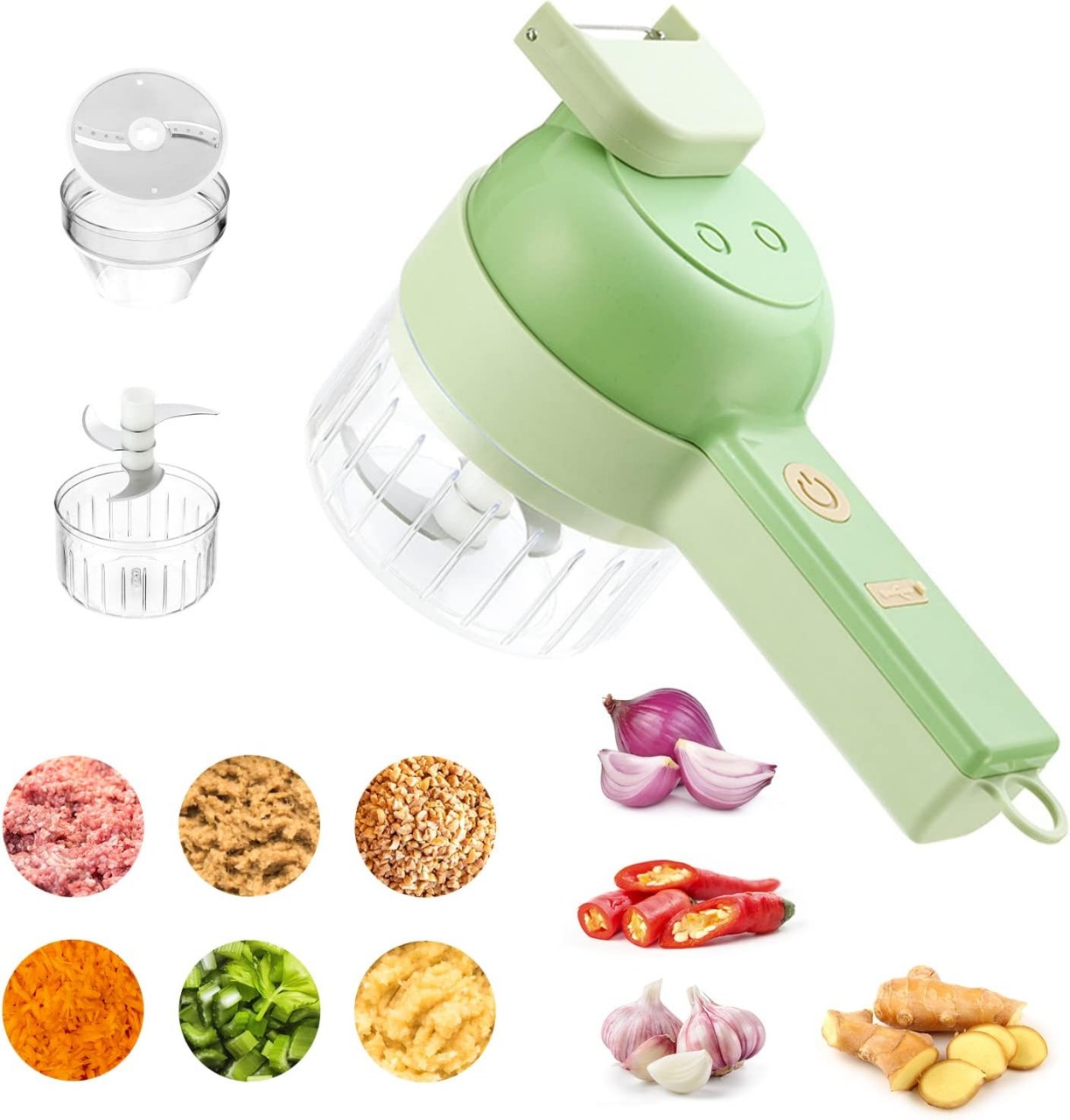 5 in 1 Handheld Hammer Electric Vegetable Cutter Set Mini Wireless Food Choppers Garlic Vegetable Chopper Slicer machine ( Random Color ) - Image 10