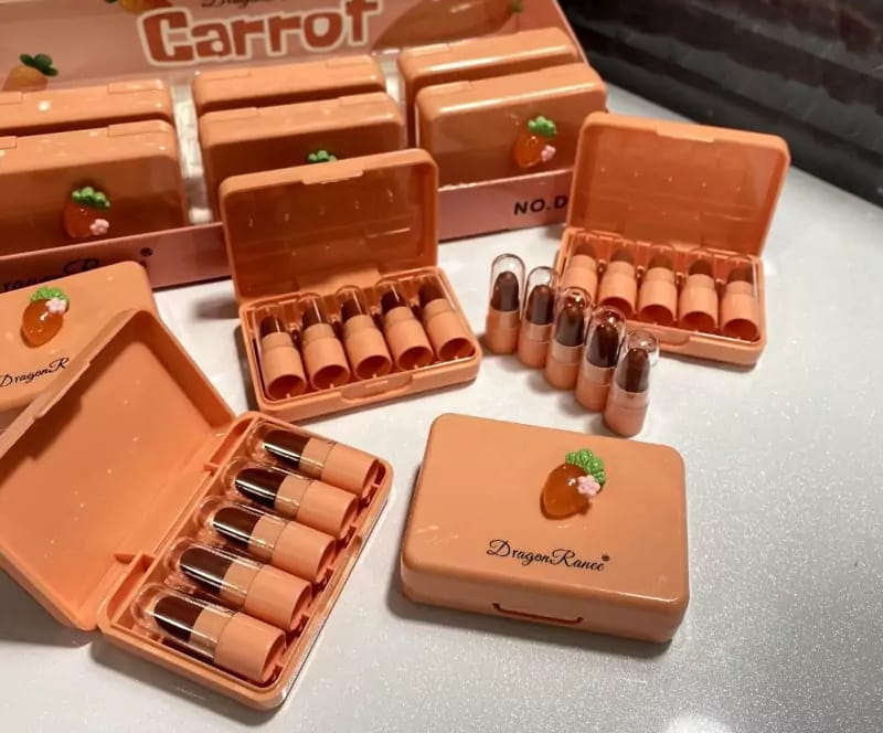 5 Pcs Dragon Ranee Carrot Mini Lipstick Set | Long Lasting Makeup Waterproof Lipstick (Random Color) - Image 6