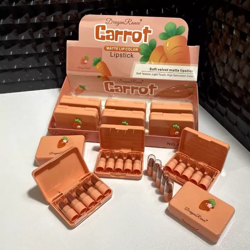 5 Pcs Dragon Ranee Carrot Mini Lipstick Set | Long Lasting Makeup Waterproof Lipstick (Random Color) - Image 5