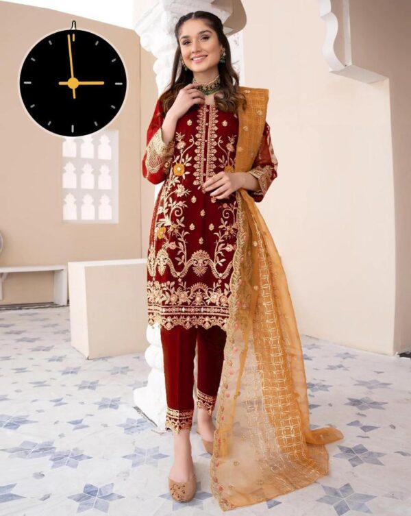 Women's Embroidered Organza Suit Set - 3 Pcs Ensemble