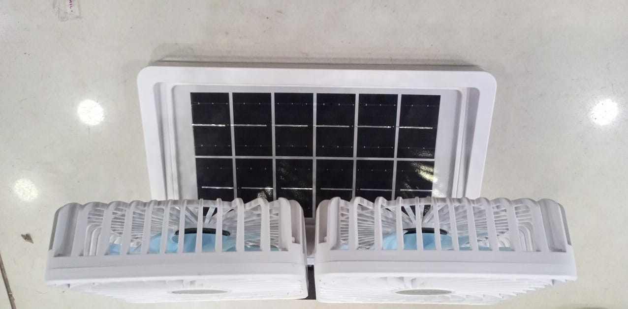 Double Head Solar Portable Desktop Air Conditioning Fan | Double Head Solar Fan - Rechargeable Fan Strong Cold Air Fast Cooling USB Fan for Indoor/Outdoor (Random Color) - Image 12