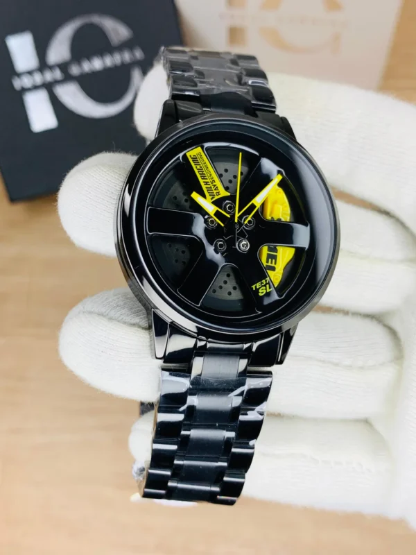 MA1 Black Car Sport Rim Hub Wheel Wristwatch for Mens (random dial color and random strap color) - Image 7