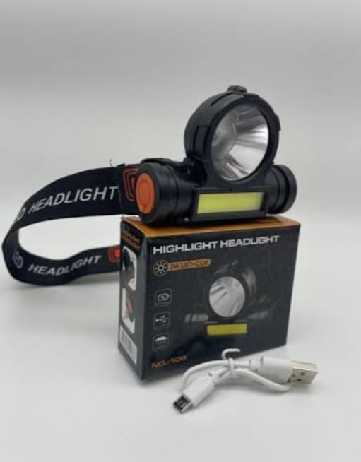 2 in 1 Headlight Torch Lamp – 3W LED+COB with Built-in Battery, Waterproof & USB Charge – Model: 108 - Image 8