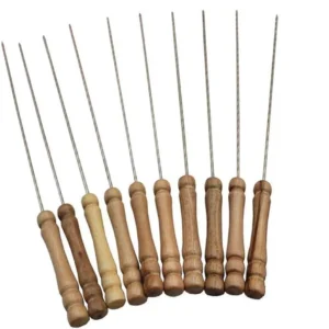 Barbecue Skewers Set - Stainless Steel Wood Handle Kabab stick BBQ Kabob Sticks pack of 10