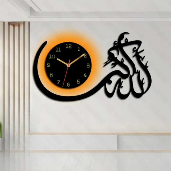 Allah hu Akbar Islamic Wall Clock with light Hanging Decor | Home Decor Living Room And Offices And For Gifts - Image 3