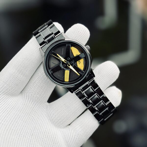 MA1 Black Car Sport Rim Hub Wheel Wristwatch for Mens (random dial color and random strap color) - Image 5
