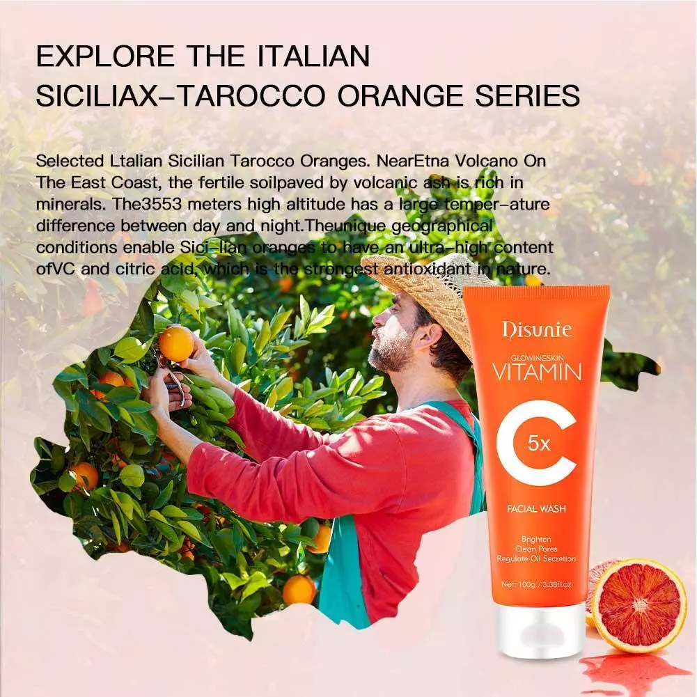 Disunie VC Facial Wash Cleanser Oil Control Anti-acne Glowing Collagen Deep Clean | Disunie Glowing Skin Vitamin C Facial Wash | 100 gram - Image 3