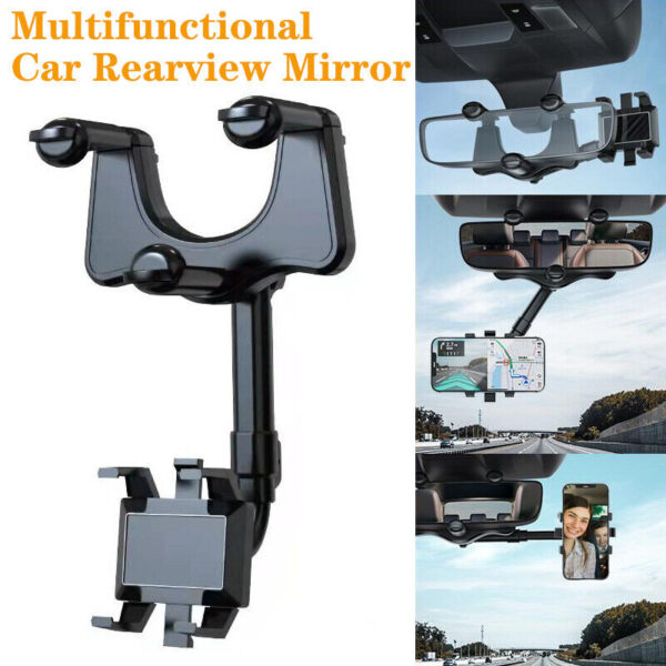 Spin Mirror Mobile Holder | Rearview Mirror Phone Holder for Car Multifunctional 360° Rotatable Retractable Car Phone Holder Mount,Universal Cell Phone Holder Fit All Car and Phone