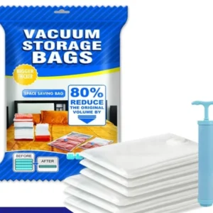Vacuum Storage Bag 5 Bags 1 Manual Pump inside of packet