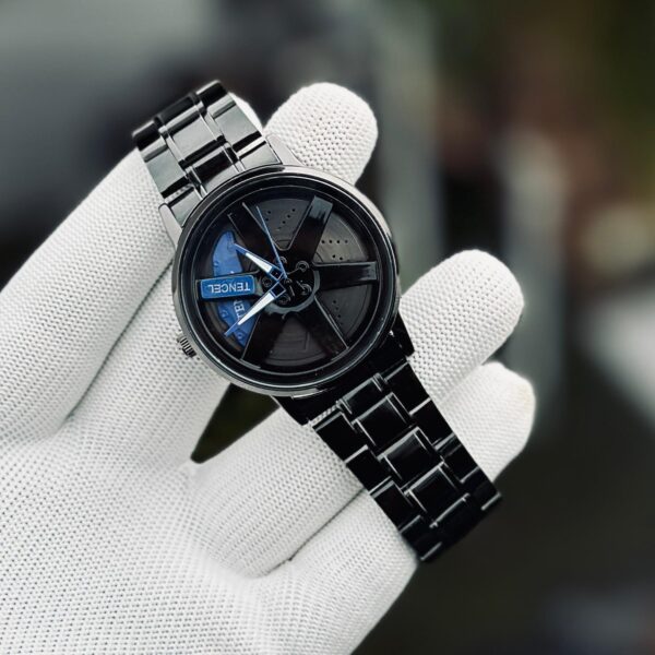 MA1 Black Car Sport Rim Hub Wheel Wristwatch for Mens (random dial color and random strap color) - Image 4